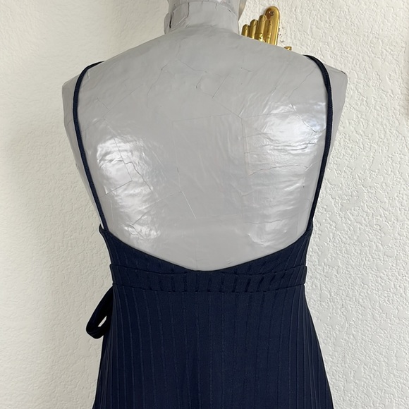 Zara V Neck Low Back Ribbed Midi Wrap Dress - Picture 3 of 7